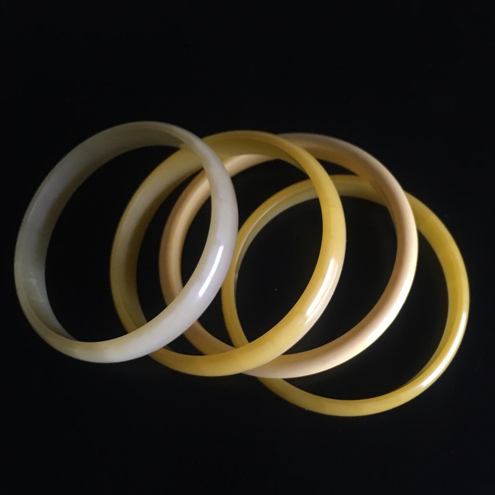 4 Vintage Lucite Plastic Yellow Translucent Bangle Bracelets